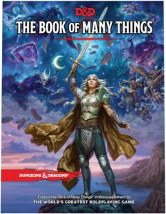 The Book of Many Things Standard Cover Art | Warrior Woman Raises Sword to a Monster-Filled Sky