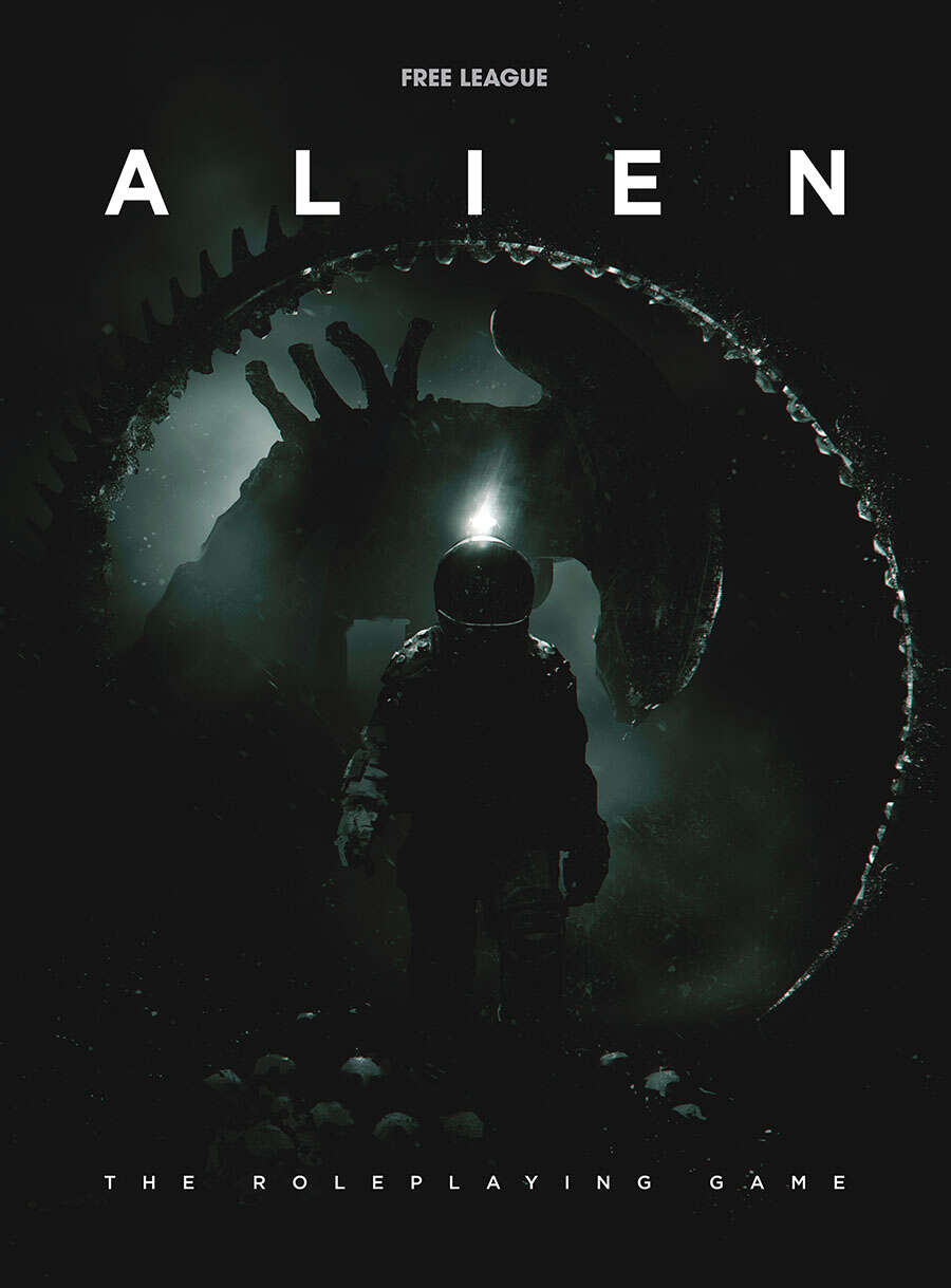 Alien RPG Corebook | Free League Publishing | An astronaut stands in front of an airlock on a dark background