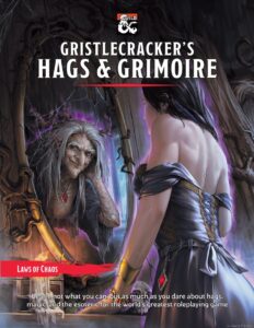 Gristlecracker's Hags & Grimoire cover art | Art of a young lady seeing her reflection, as a hag, in a mirror