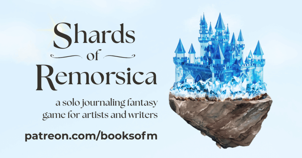 Shards of Remorsica | a solo journaling game for artists and writers | patreon.com/booksofm